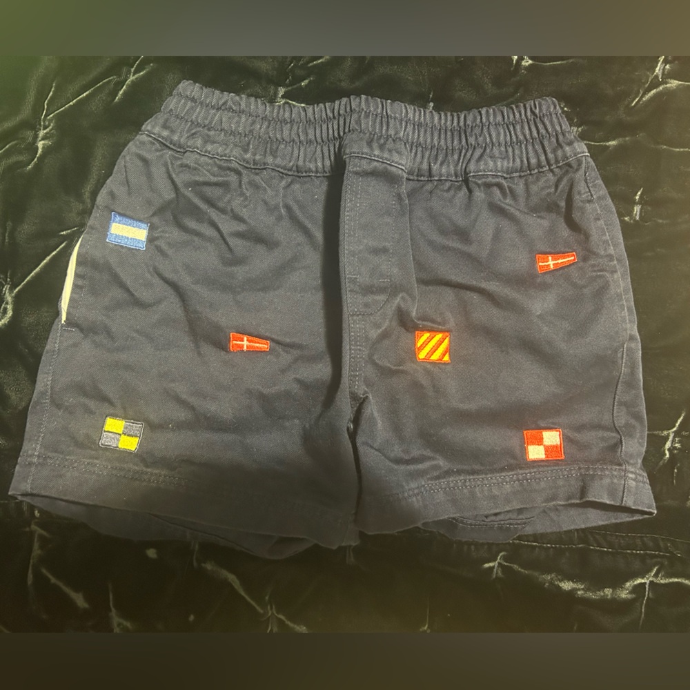 The Beaufort Bonnet Company Navy Shorts with Colorful Flags